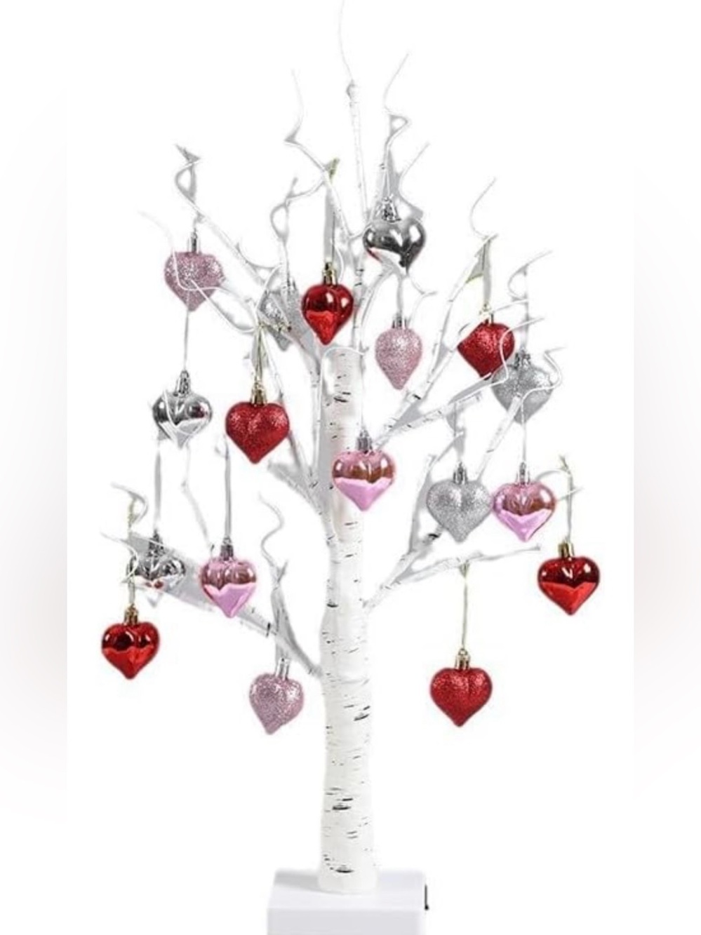 23” Lighted White Birch Tree | Valentines Day Tabletop Decor w ornaments New